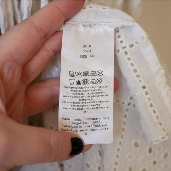 Ganni Broderie Anglaise Mini Dress White Eyelet Lace Tent Tie Strap SZ 14 - Picture 6 of 7